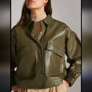 Avec Les Filles Olive Leather Jacket